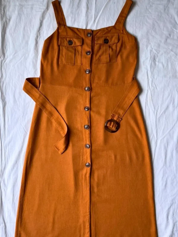 Foto 2 de Vestido abotonado naranja lino (Vertiche) - Talle M