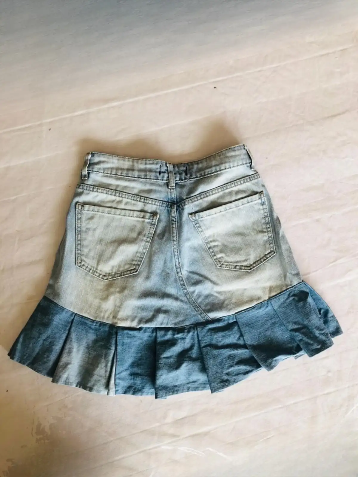 Pollera jean claro con volados - Talle 36