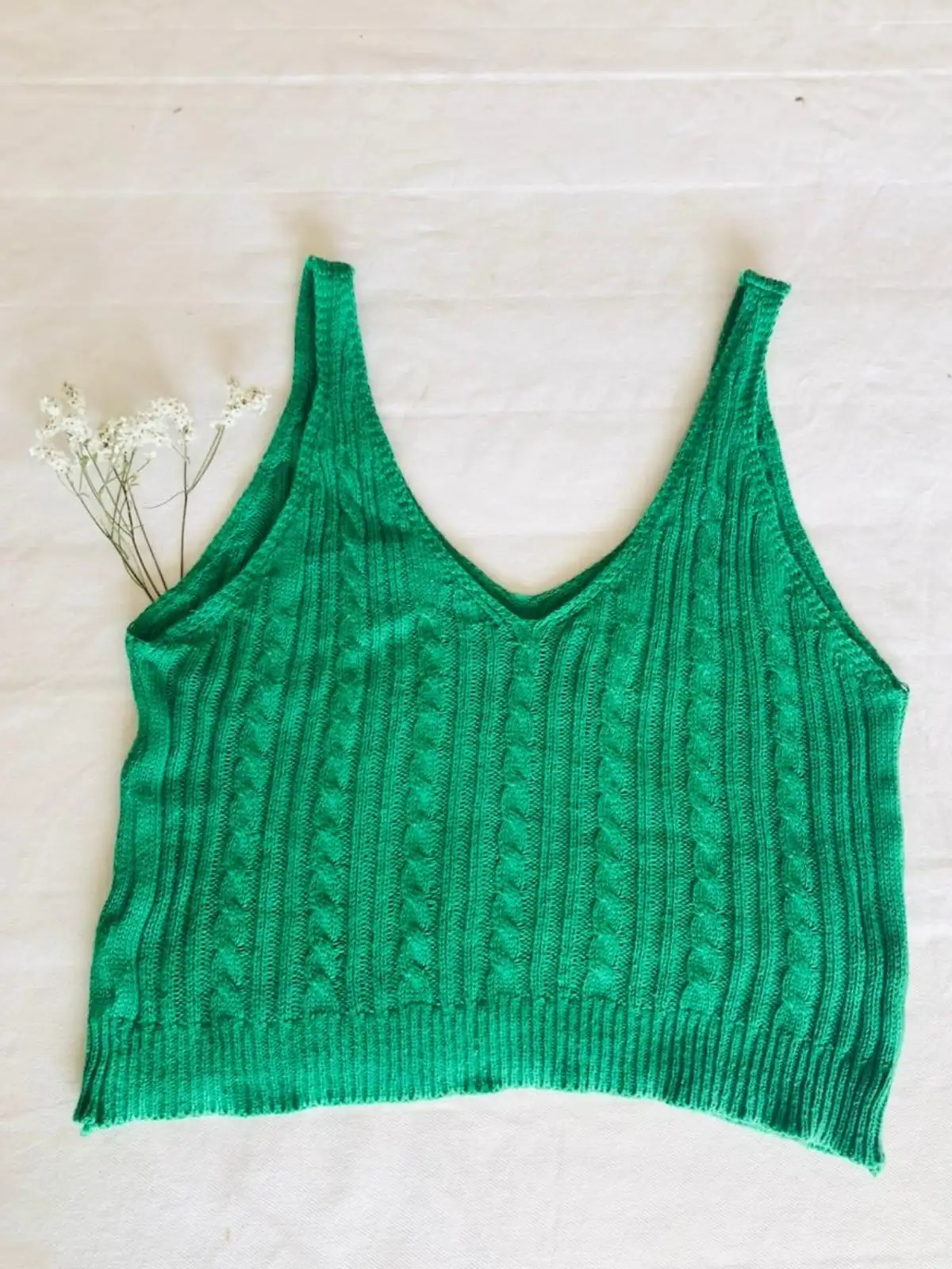 Musculosa verde canalé hilo - Talle S