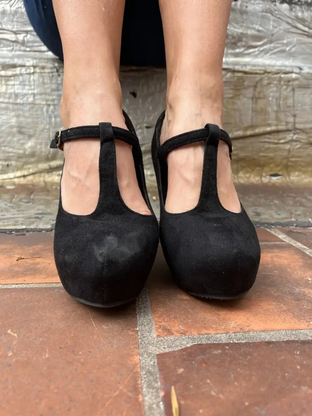 Zapatos negros taco gamuza - Talle 39