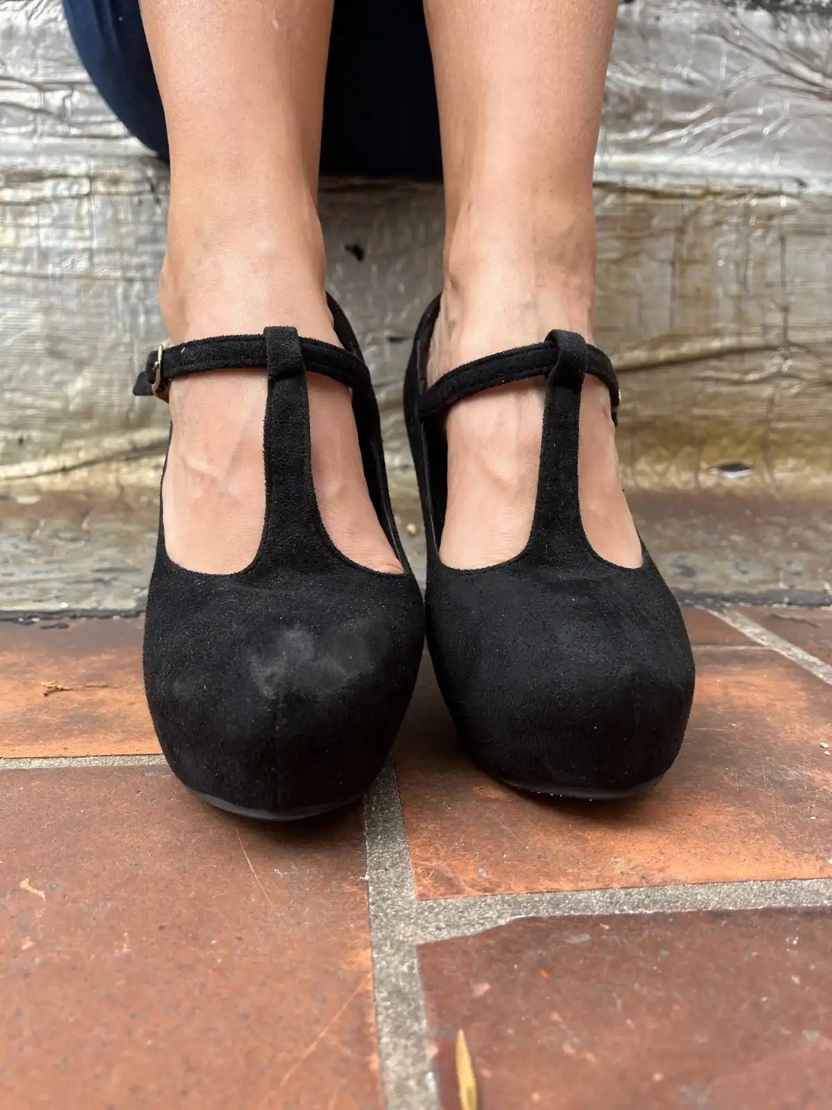 Zapatos negros taco gamuza - Talle 39
