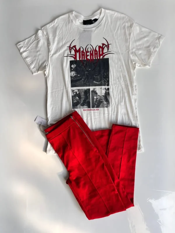Foto 2 de Conjunto: remera blanca gráfica + pantalón rojo