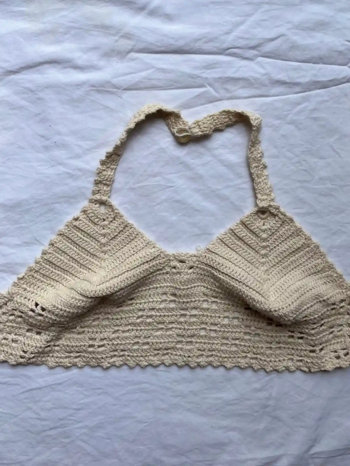 Top crochet beige halter - Talle M